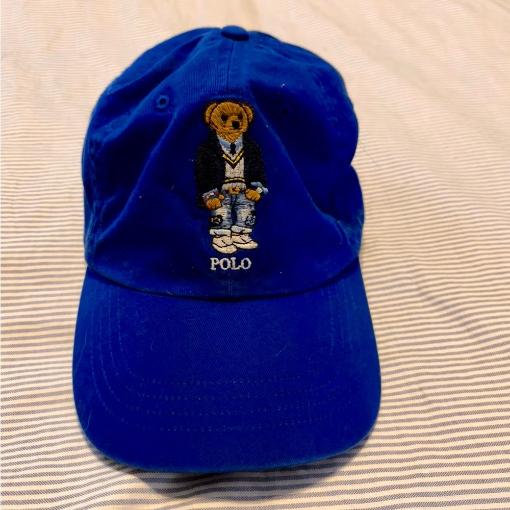 Polo Ralph Lauren Twill Preppy Polo Bear Stitched Leather Strapback Hat
